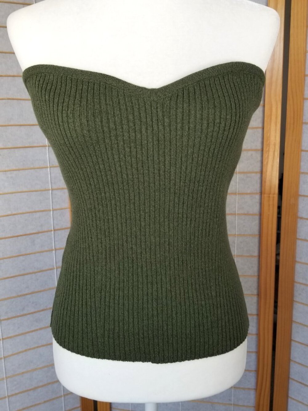 Mango Strapless Knit Top Savanah Green Size Large NWT MNG